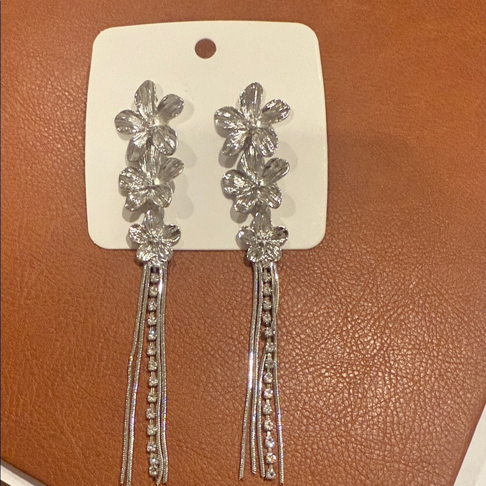 Elegant Silver Floral Dangle Earrings